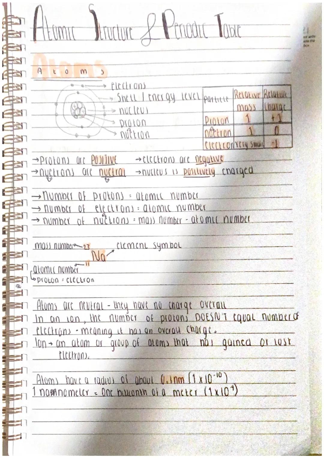 Atomic
Alom
t
0
mass numbers
●
-atomic number
→Protons are POSITIVE
→nyctrons are nuetral
tructure & Penodic Table
#
5
→ electrons.
proton e