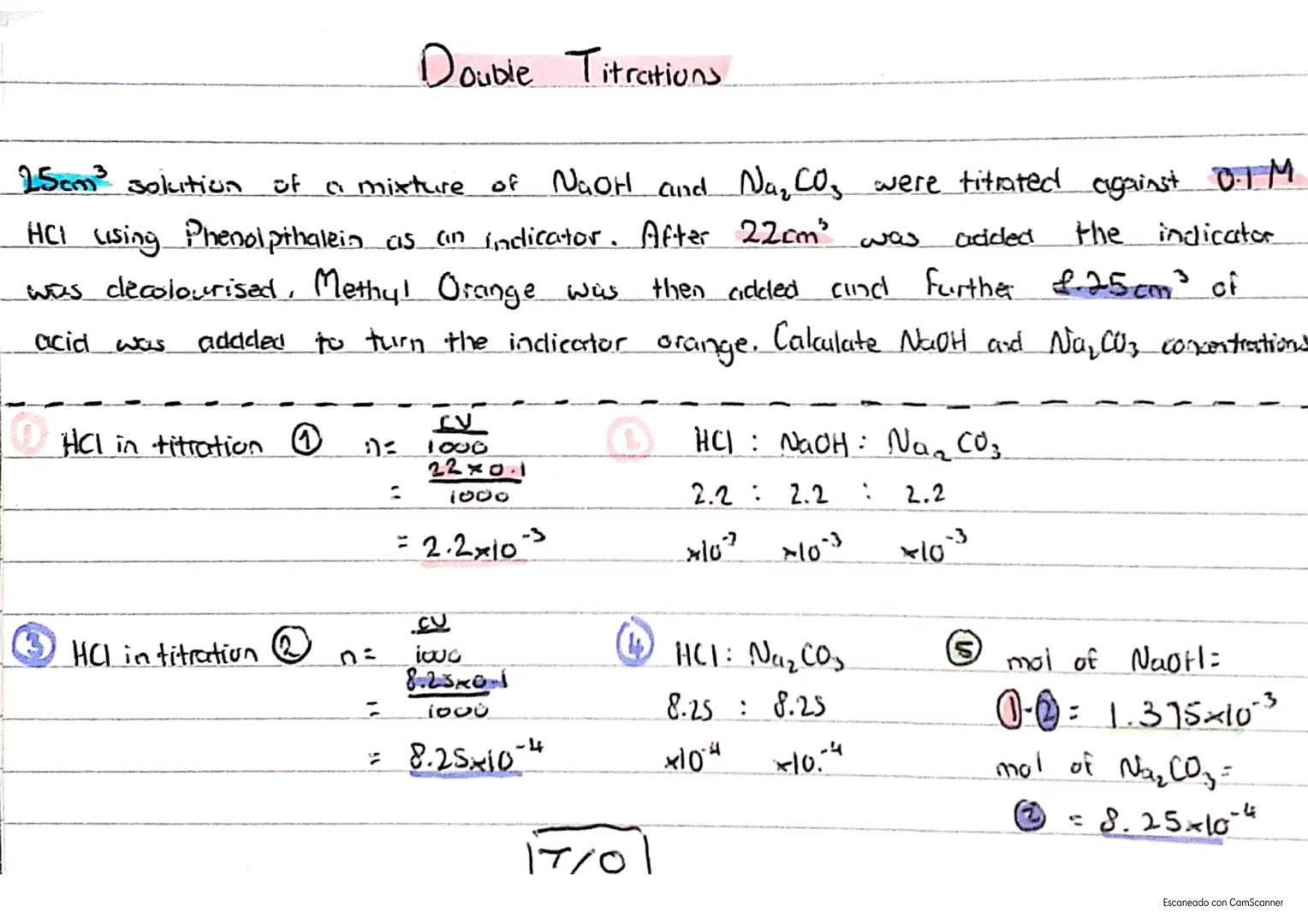 Titrations

25am³ of unknown Solution reacts with 20cm³ of 0.5mol dm³
of known solution. What is concentration of unknown?

|       | Known 