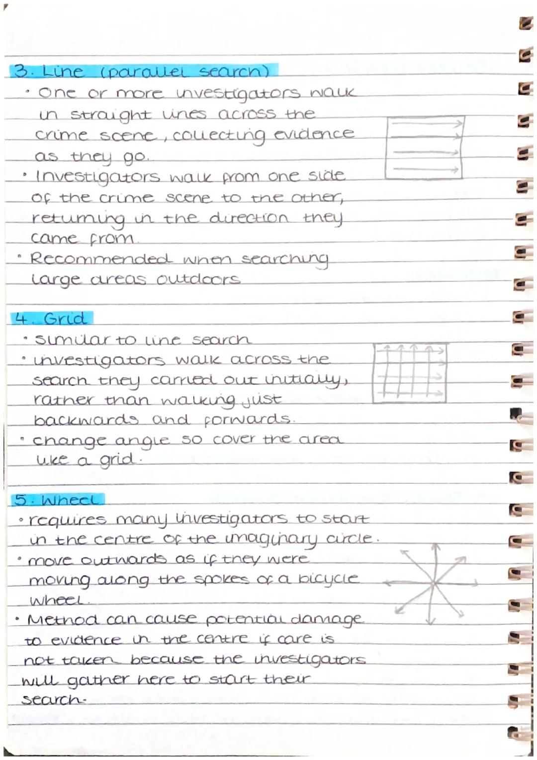 0
Search Patterns.
Soco will decide on the most methodical
approach to process the scene and collect
evidence to ensure that no evidence is 