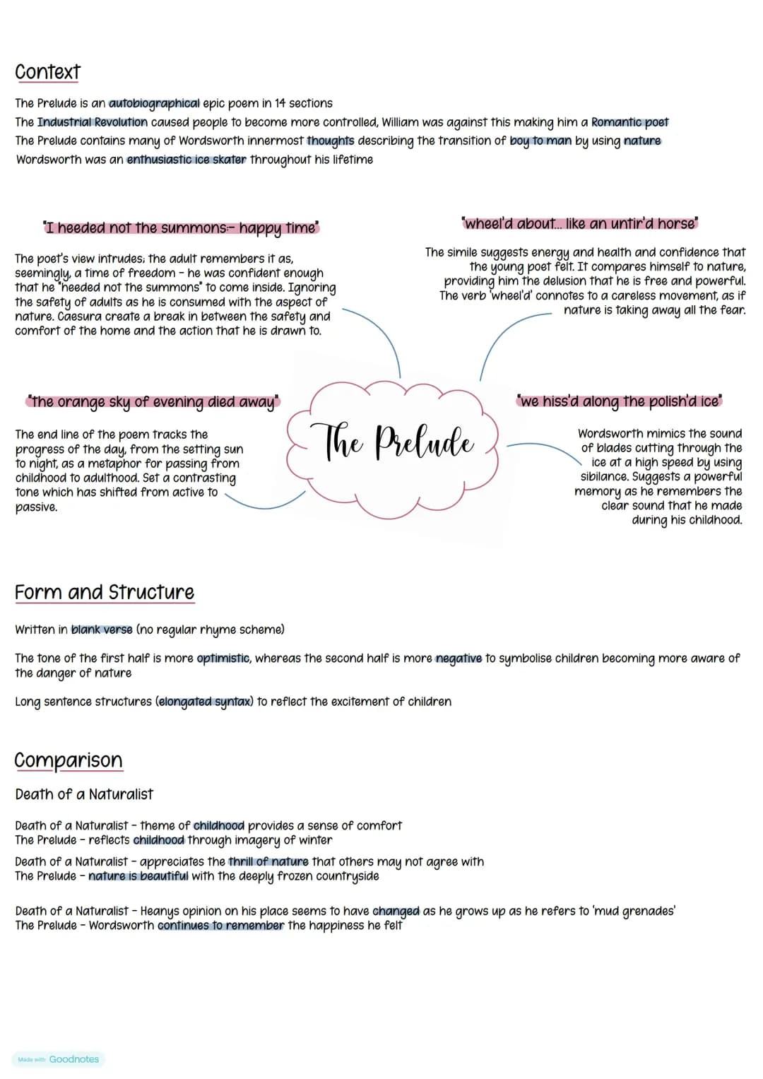 English: The Prelude Key Quotes, Form and Structure
