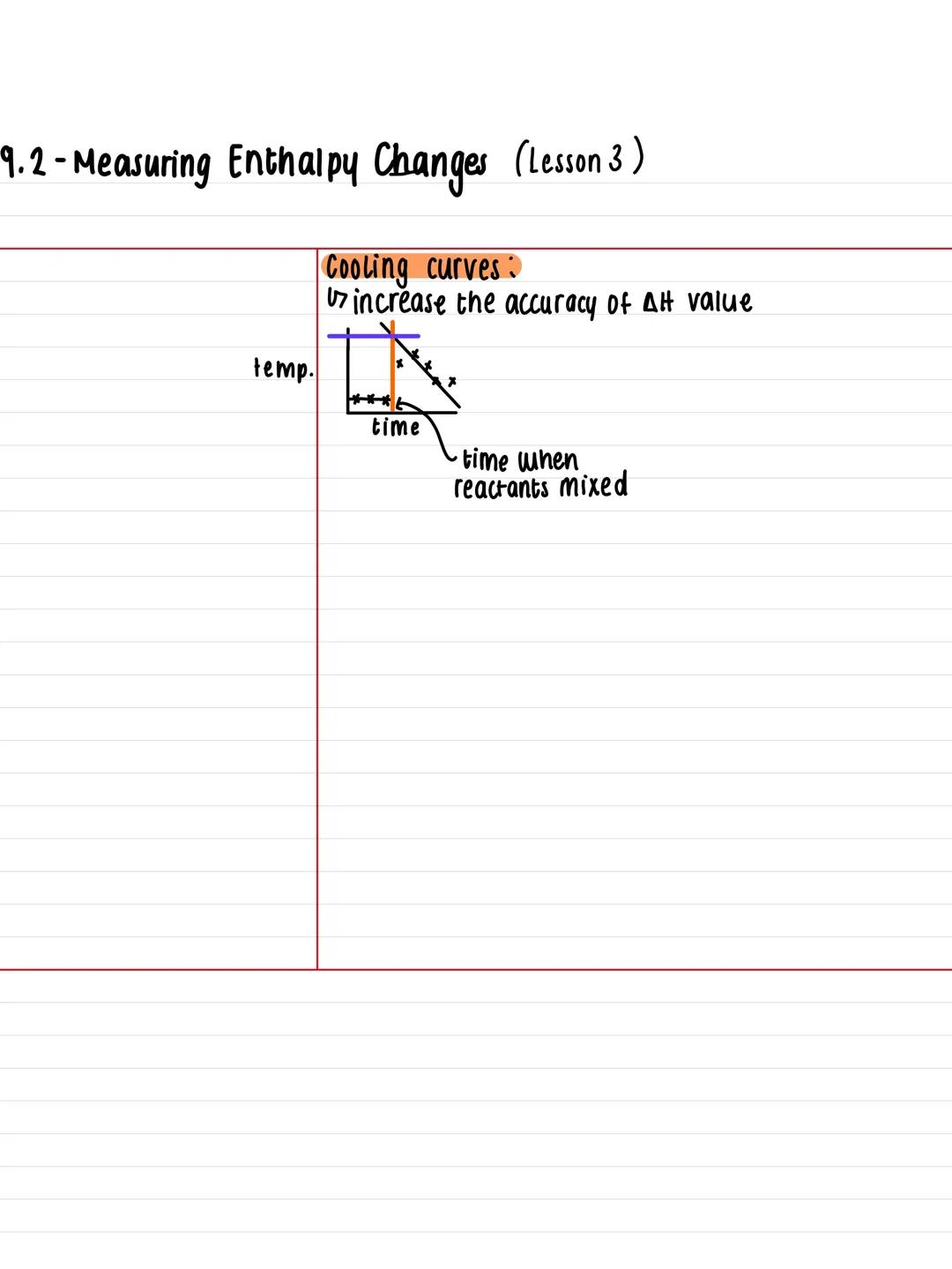 9.2-Measuring Enthalpy Changes (Lesson 1)
key facts:
Notes:
Calculate heat energy, g, in Joules
transferred into or out of material,
q = МСД