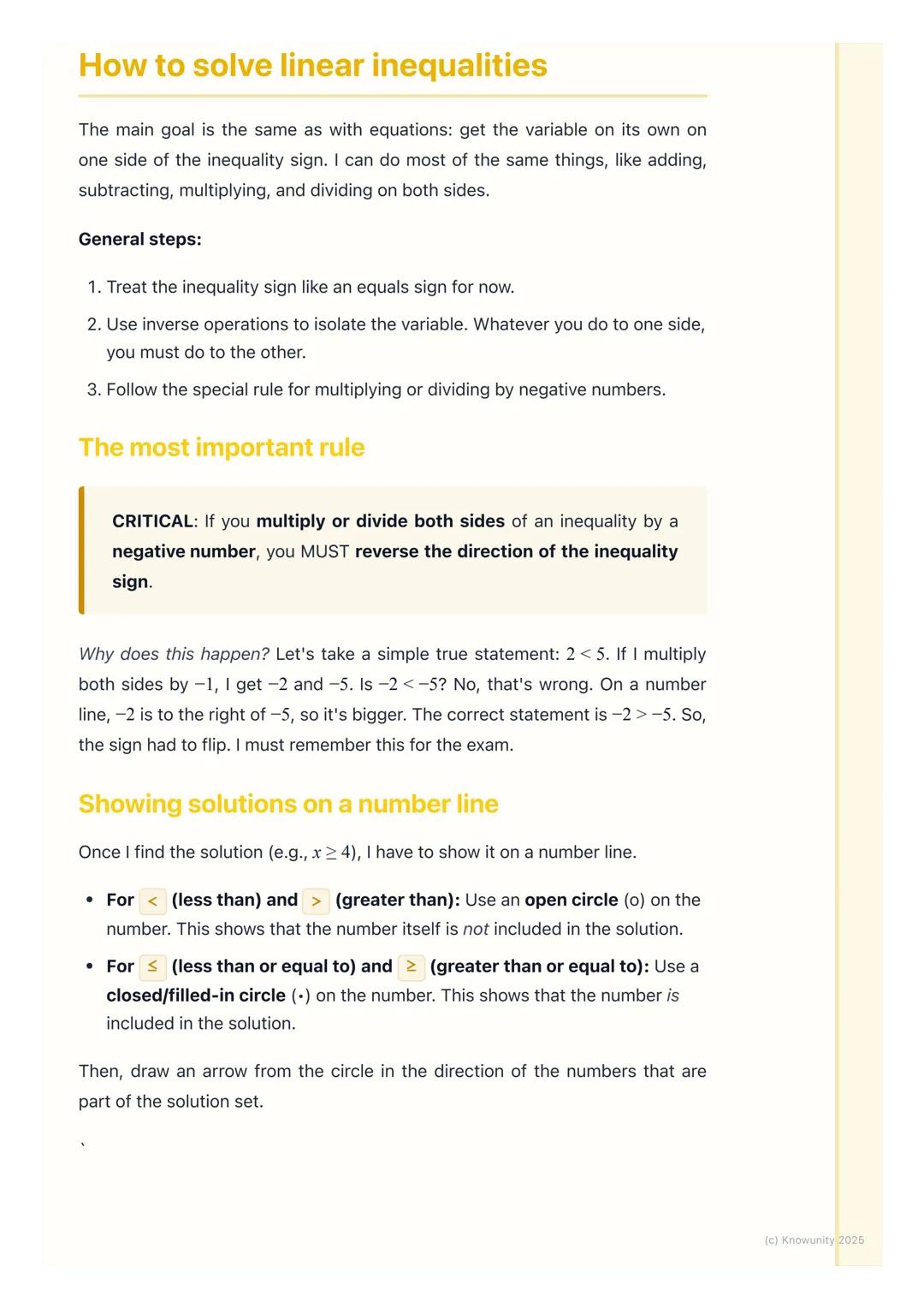 # Solving Linear Inequalities

## What are linear inequalities?

An inequality is a mathematical statement that says two values are not equa