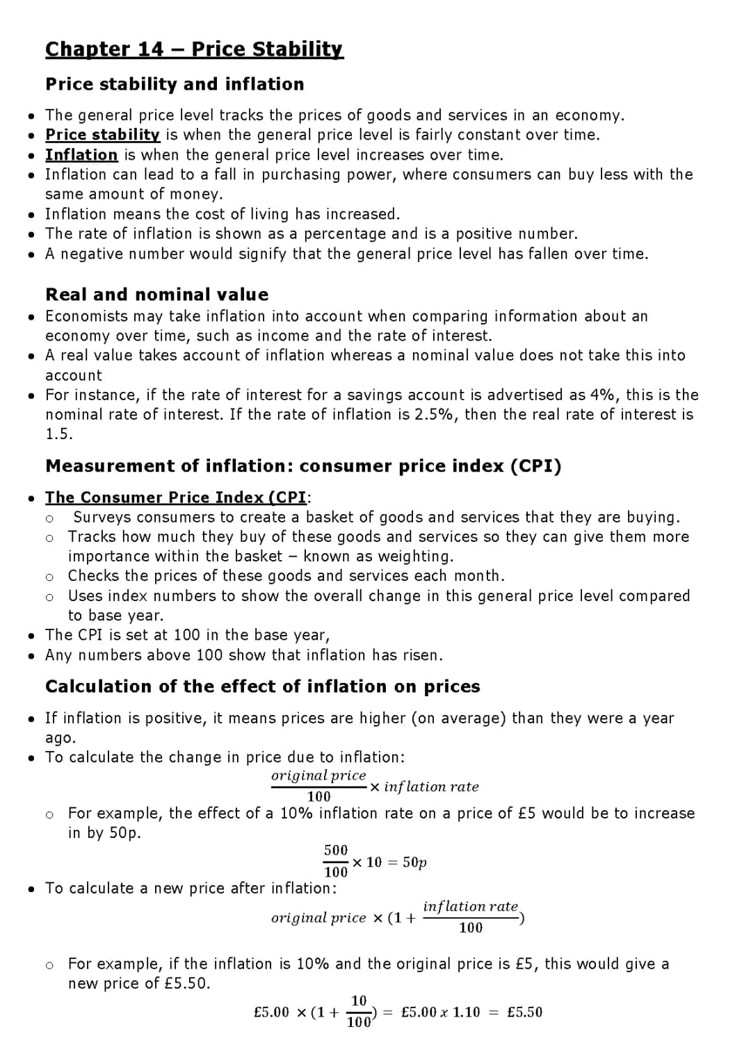 GCSE OCR Economics Chapter 14: Price Stability - Questions, Answers, Past Papers, 2021