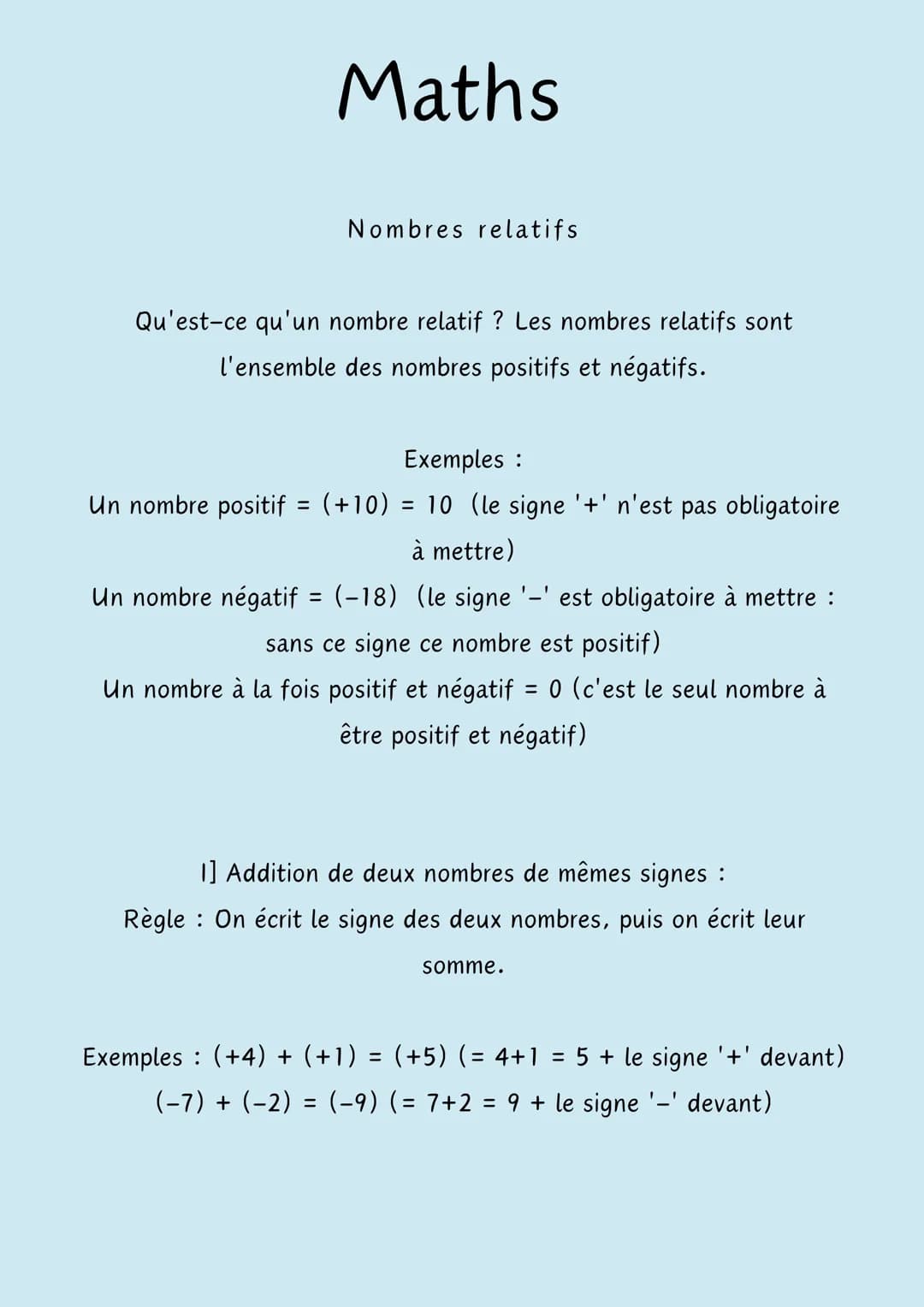 # Maths

Nombres relatifs

Qu'est-ce qu'un nombre relatif ? Les nombres relatifs sont
l'ensemble des nombres positifs et négatifs.

Exemples