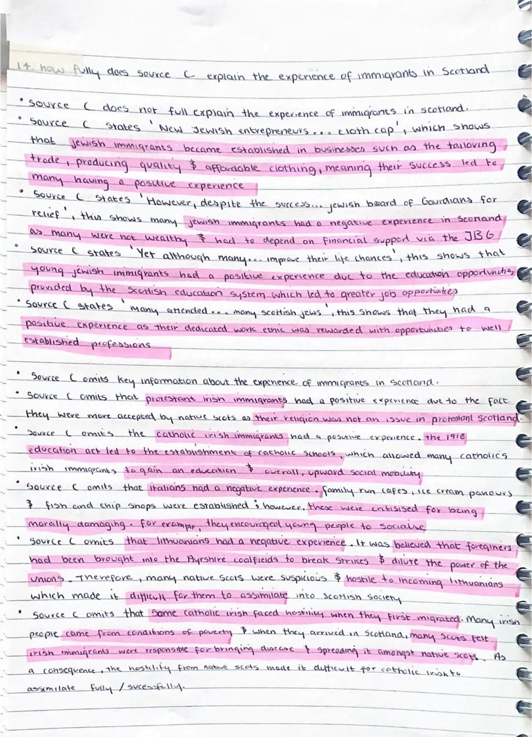 It how fully does source.
C explain the experience of immigrants in Scotland.
• source
Source
A
C States
( does not full explain the experie