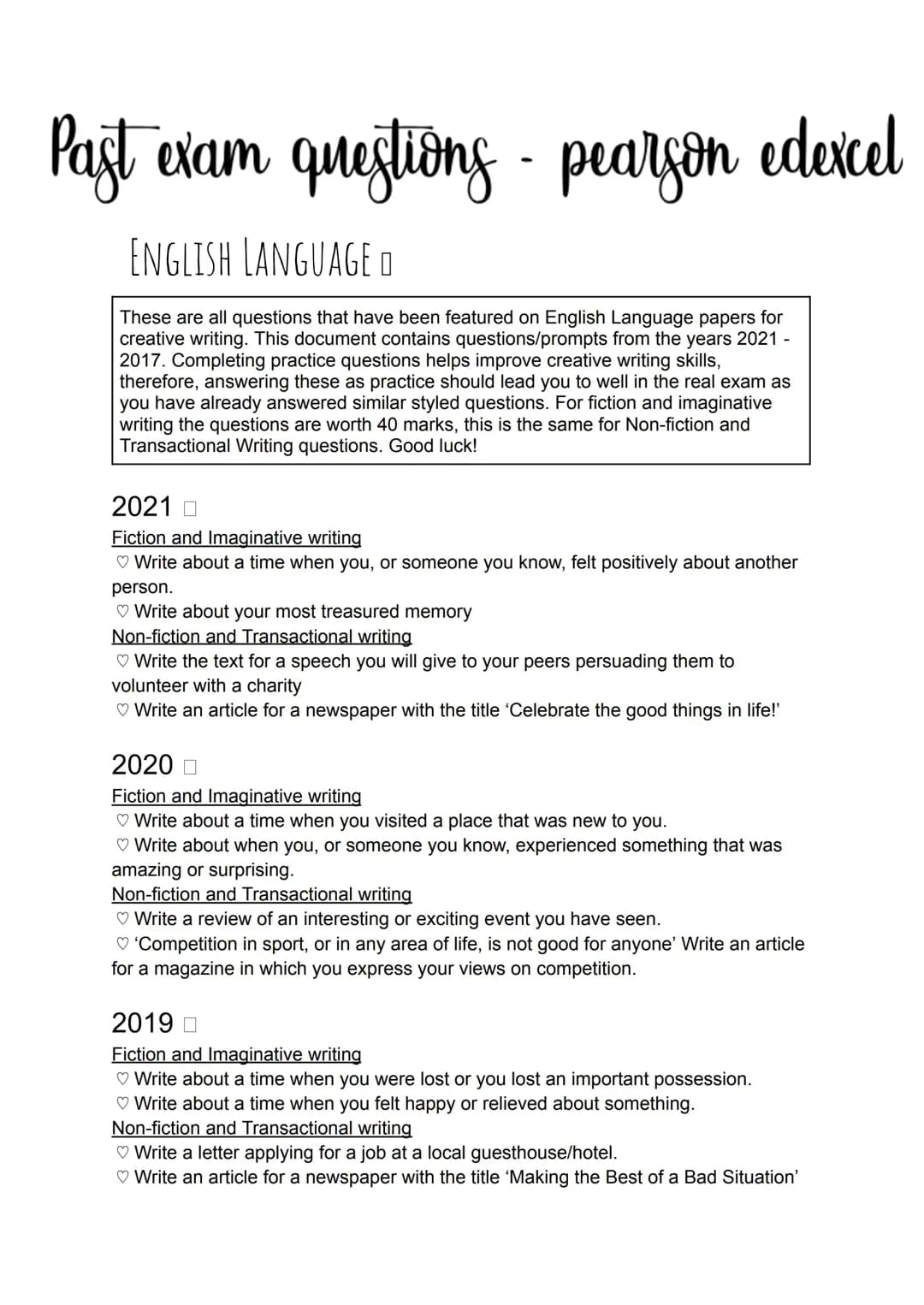 English language past questions 