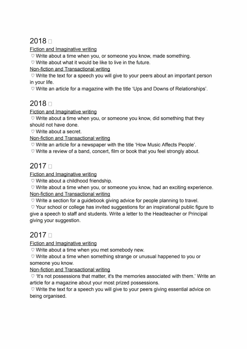 Past exam questions - pearson edexcel
ENGLISH LANGUAGE O
These are all questions that have been featured on English Language papers for
crea