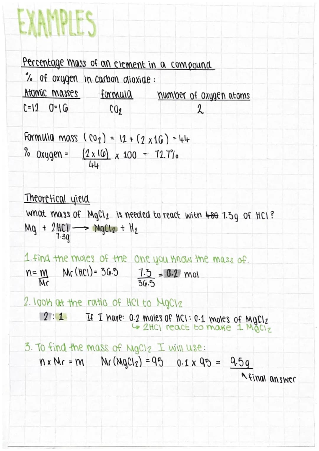 TOPIC 5
Quantative Chemisty
Formulas:
g
m rearrange for m:
m=nxMr
1. number of males = mass
mol
formula mass
dms
2. moles =
Volumex Concentr