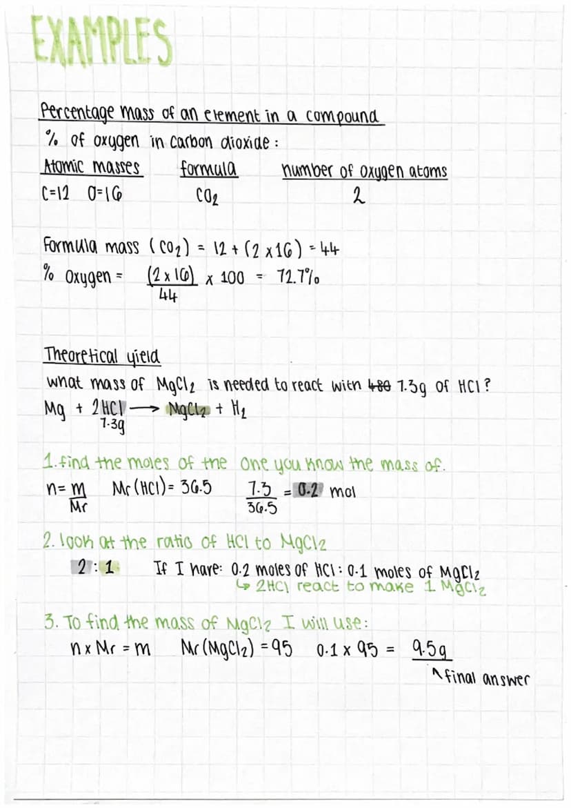 TOPIC 5
Quantative Chemisty
Formulas:
g
m rearrange for m:
m=nxMr
1. number of males = mass
mol
formula mass
dms
2. moles =
Volumex Concentr