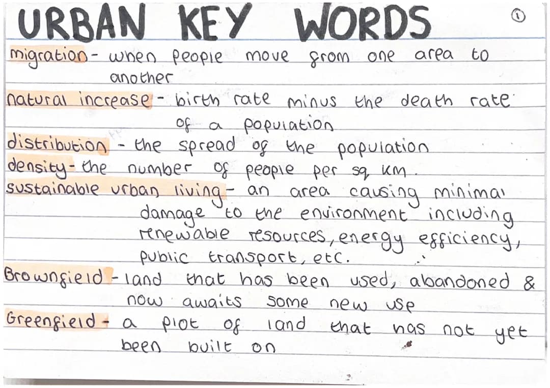 Urbanisation key knowledge