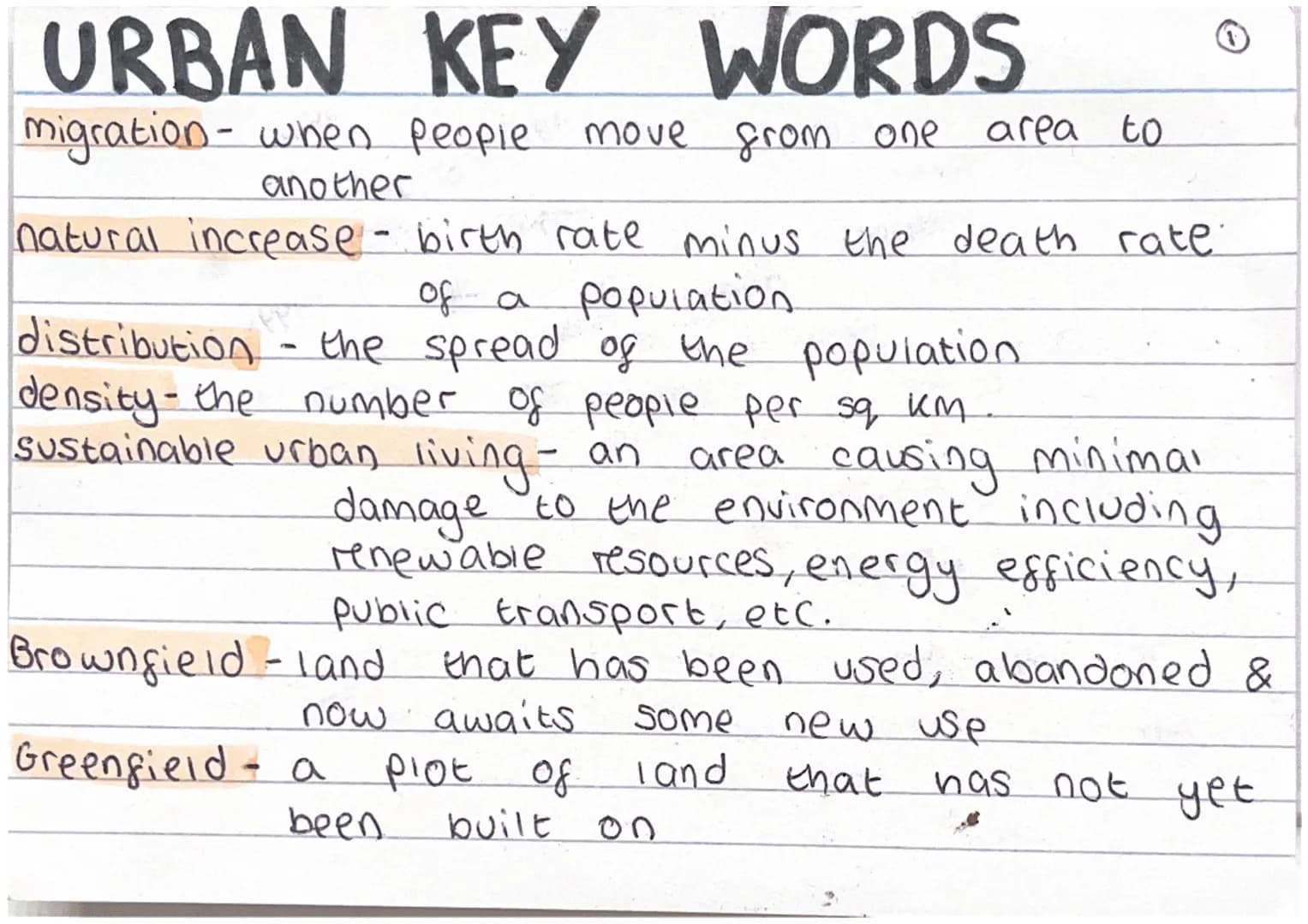 URBAN KEY WORDS
migration- when people
move from one
area to
another
natural increase - birth rate minus the death rate
F
of a
population
di