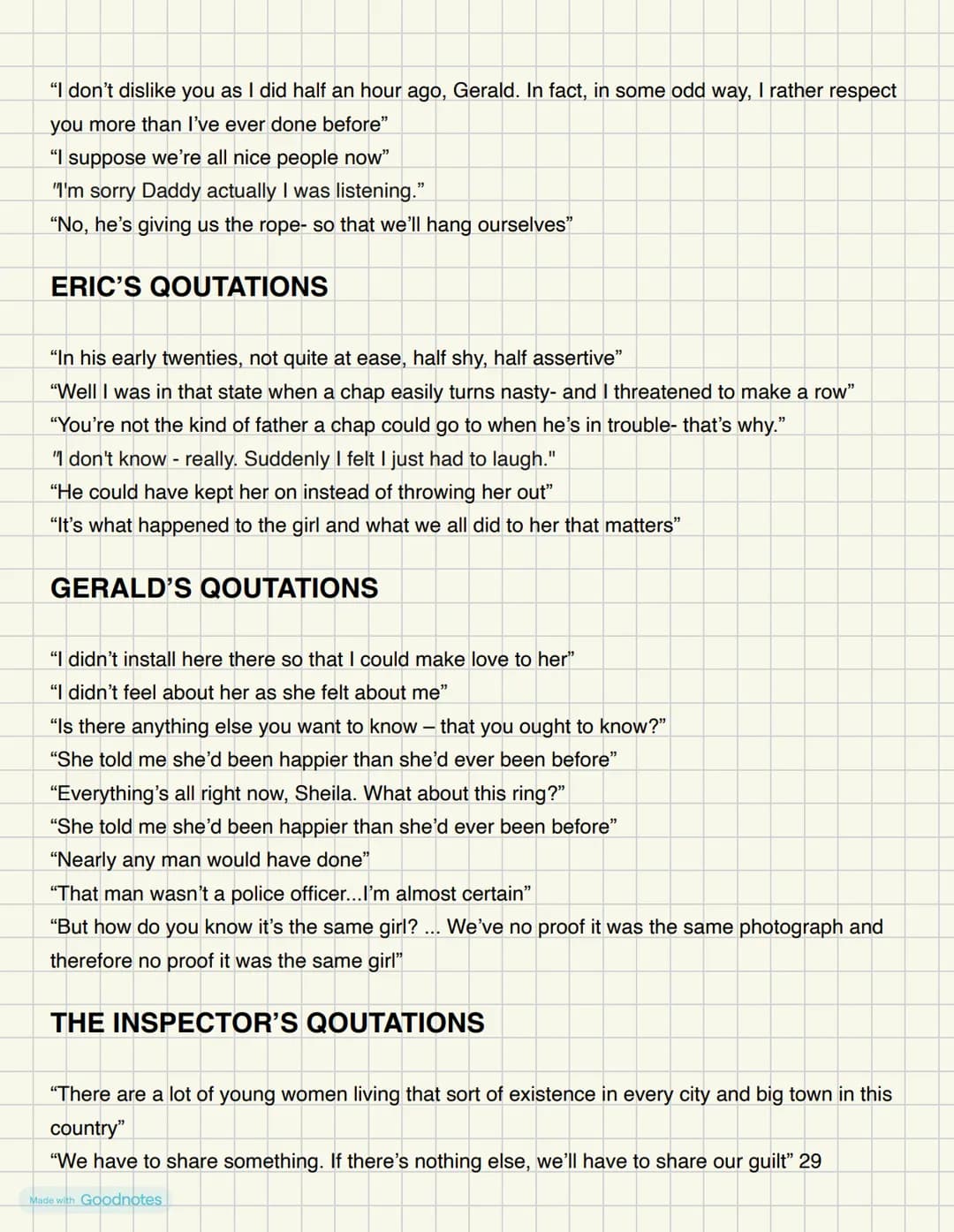An Inspector Calls Key Quotations
MR BIRLING'S QUOTATIONS
********* ********
"Im talking as a hard headed practical man of business."
"You'r