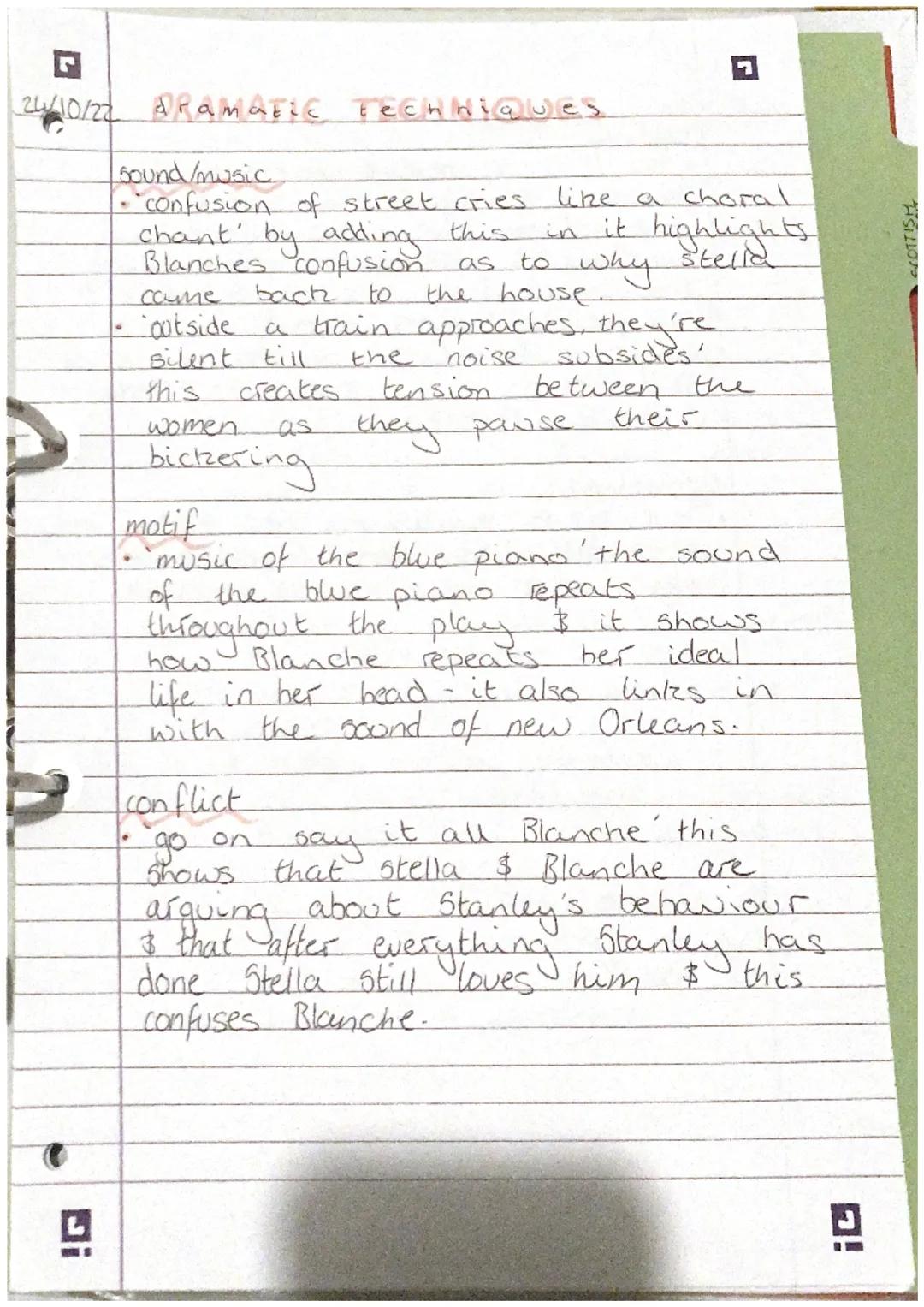 24/10/22 dpamatic techniques.
L
sound/music
confusion of street cries like a choral
chant' by adding
in it highlights
this
Blanches confusio