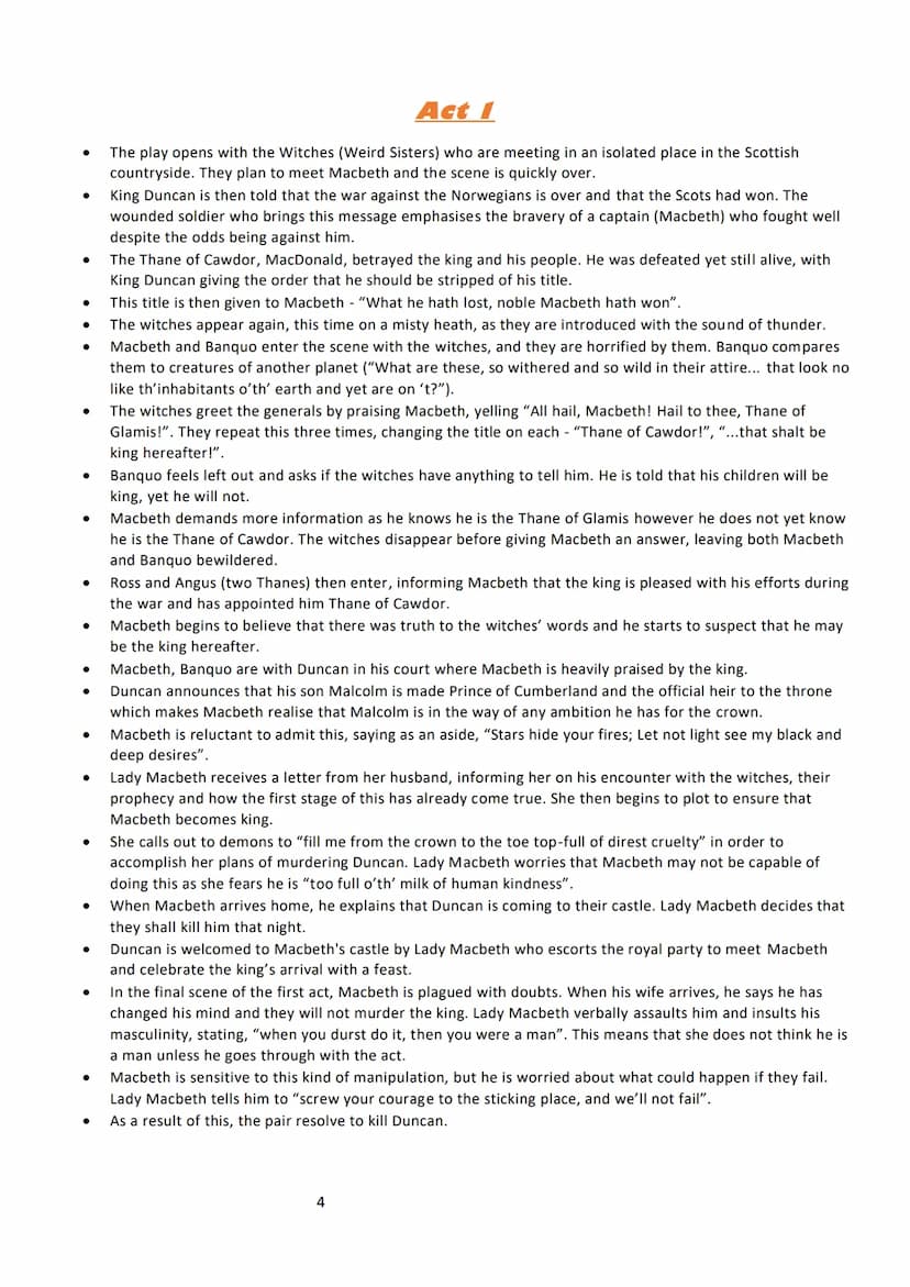 Macbeth
A Complete Guide
1 Plot Overviews - 3
Act 1-4
Act 2 - 5
Act 3 - 6
Act 4 - 7
Act 5-8
Characters -9
Macbeth 10
Lady Macbeth - 11
The W