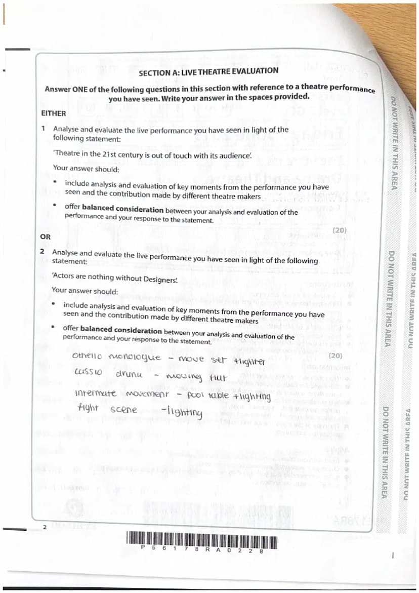 Friday 7 June 2019
Morning (Time: 2 hours 30 minutes) Paper Reference 9DR0/03
Drama and Theatre
Advanced
Component 3: Theatre Makers in Prac