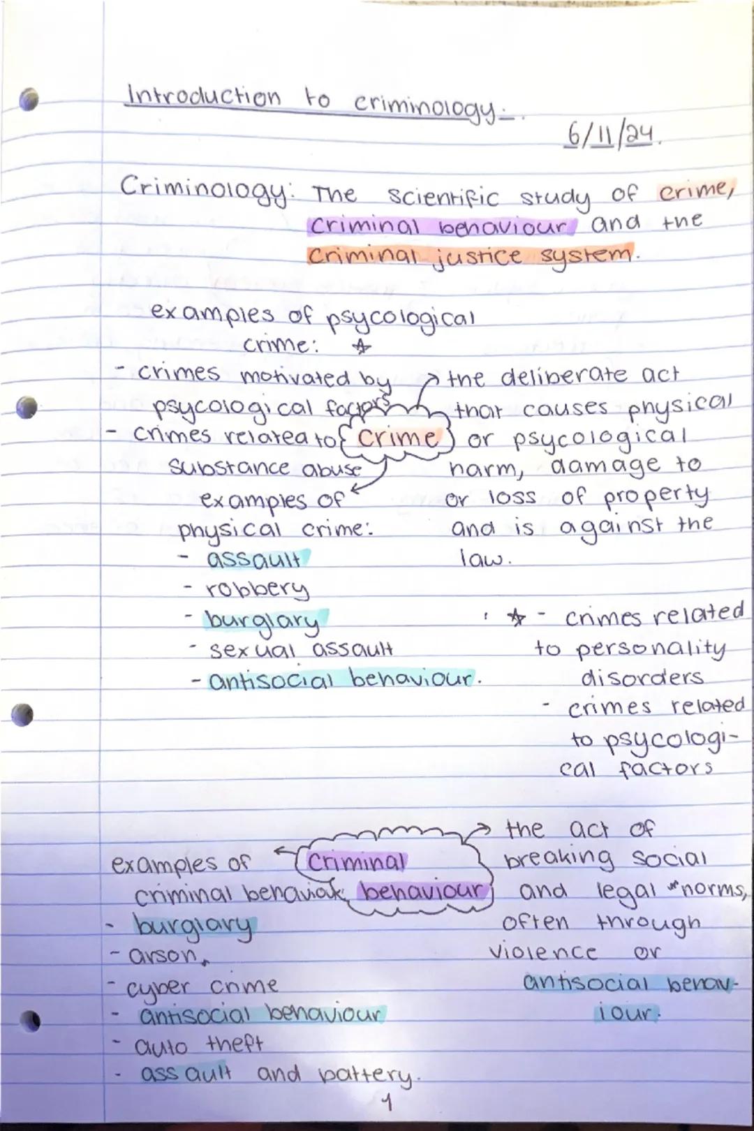 Introduction to criminology-
6/11/24
Criminology: The scientific study of crime,
criminal behaviour and the
criminal justice system.
example