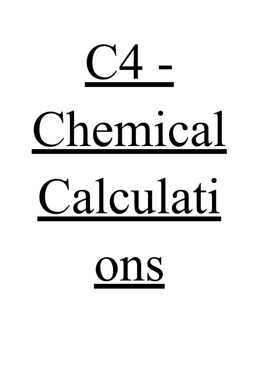 C4 -
Chemical
Calculati
ons Relative masses and moles
Relative atomic masses
Standard point of reference to compare against is carbon-12 as 