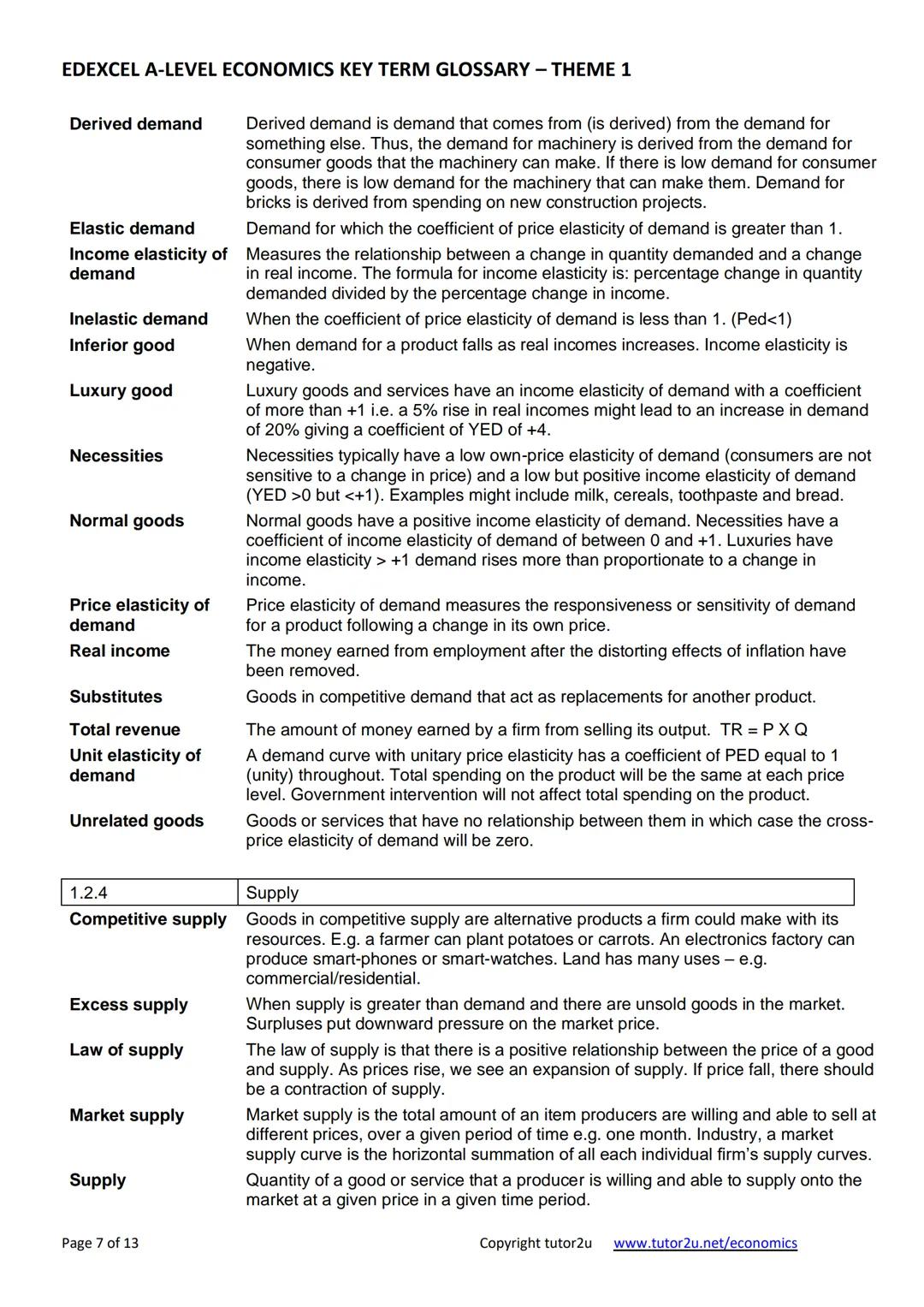 # EDEXCEL A-LEVEL ECONOMICS (A)
# KEY TERM GLOSSARY
Theme 1 – Introduction to
Markets and Market Failure
tutor2u EDEXCEL A-LEVEL ECONOMICS K