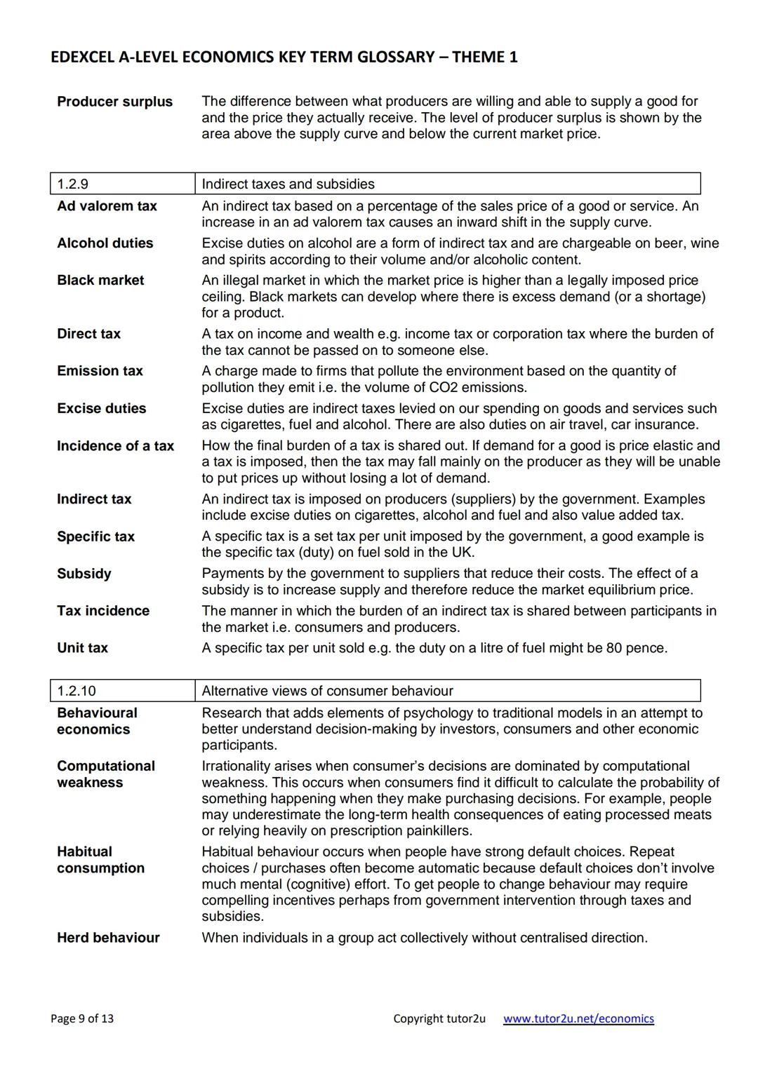 # EDEXCEL A-LEVEL ECONOMICS (A)
# KEY TERM GLOSSARY
Theme 1 – Introduction to
Markets and Market Failure
tutor2u EDEXCEL A-LEVEL ECONOMICS K