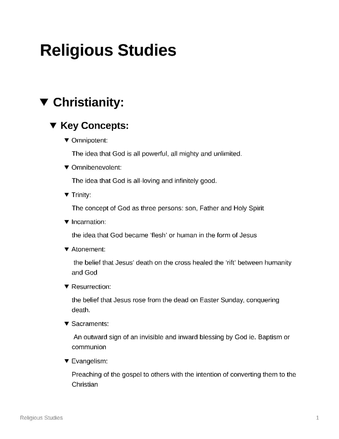 RS Christianity concepts and quotes