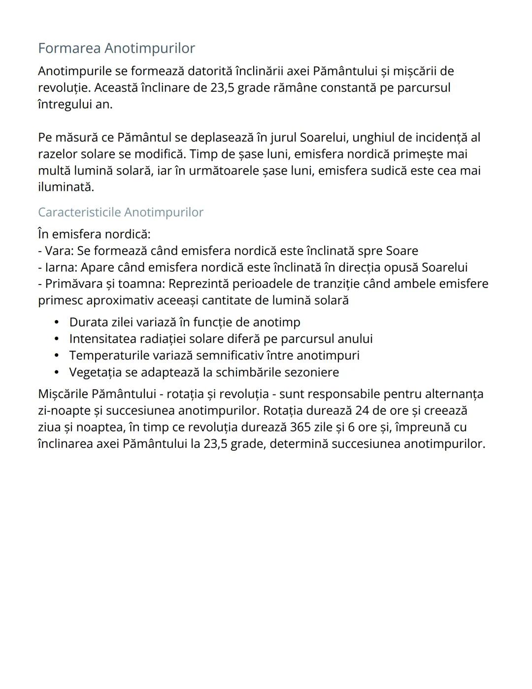 # Formarea Zilei și Nopții și a Anotimpurilor

## Mişcările Pământului

Pământul execută două mișcări principale care sunt esențiale pentru 