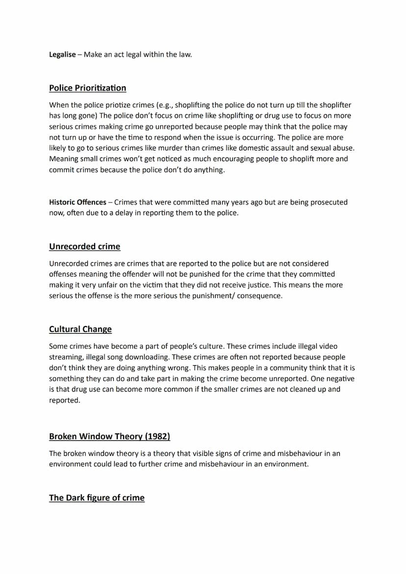 Unit 1.3 - Explain the consequences of unreported crime.
Consequences
●
Ripple effect
Cultural
Decriminalisation
Police prioritisation
Unrec
