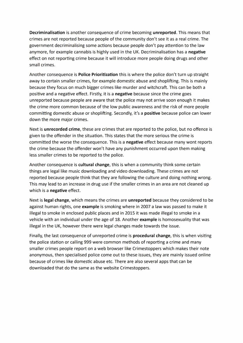 Unit 1.3 - Explain the consequences of unreported crime.
Consequences
●
Ripple effect
Cultural
Decriminalisation
Police prioritisation
Unrec