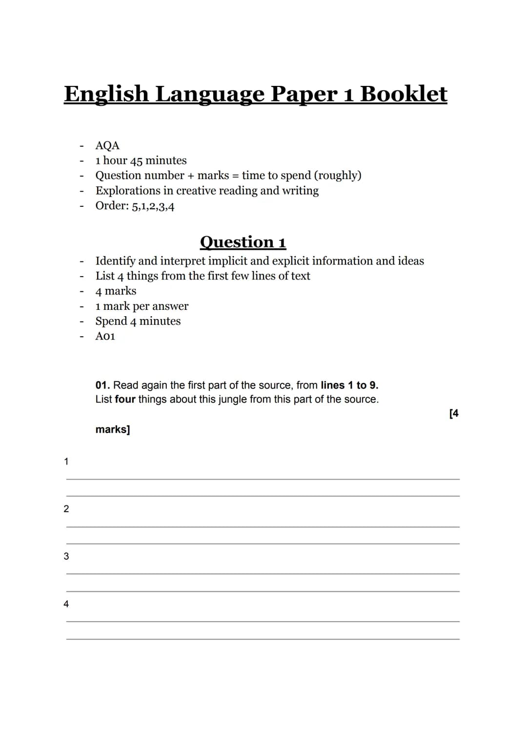 
<h2 id="aqa">AQA</h2>
<p>1 hour 45 minutes<br />
Question number + marks = time to spend (roughly)<br />
Explorations in creative reading a