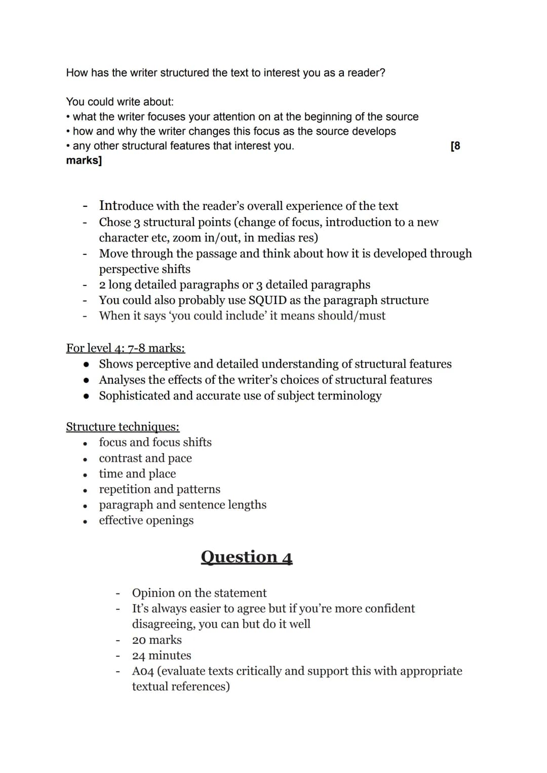 
<h2 id="aqa">AQA</h2>
<p>1 hour 45 minutes<br />
Question number + marks = time to spend (roughly)<br />
Explorations in creative reading a