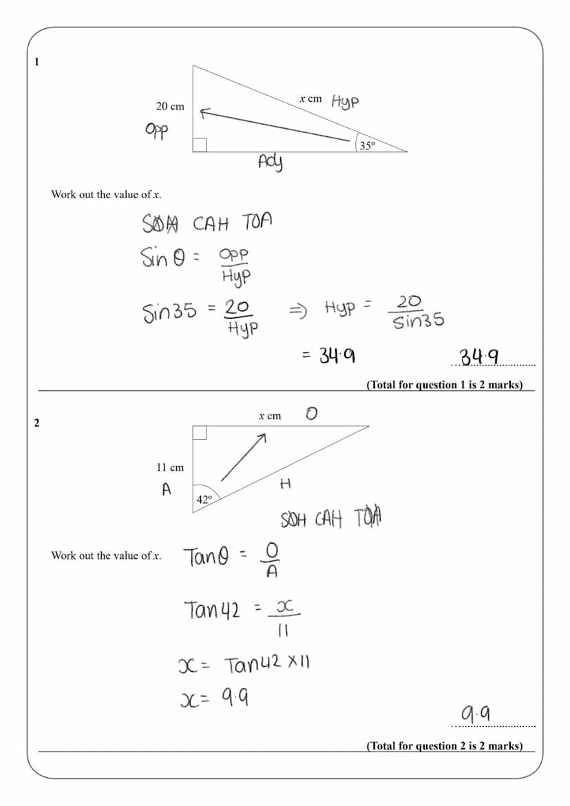 Name:
Instructions
●
●
●
●
●
Information
●
●
GCSE (1-9)
SOHCAHTOA
Use black ink or ball-point pen.
Answer all questions.
Answer the question