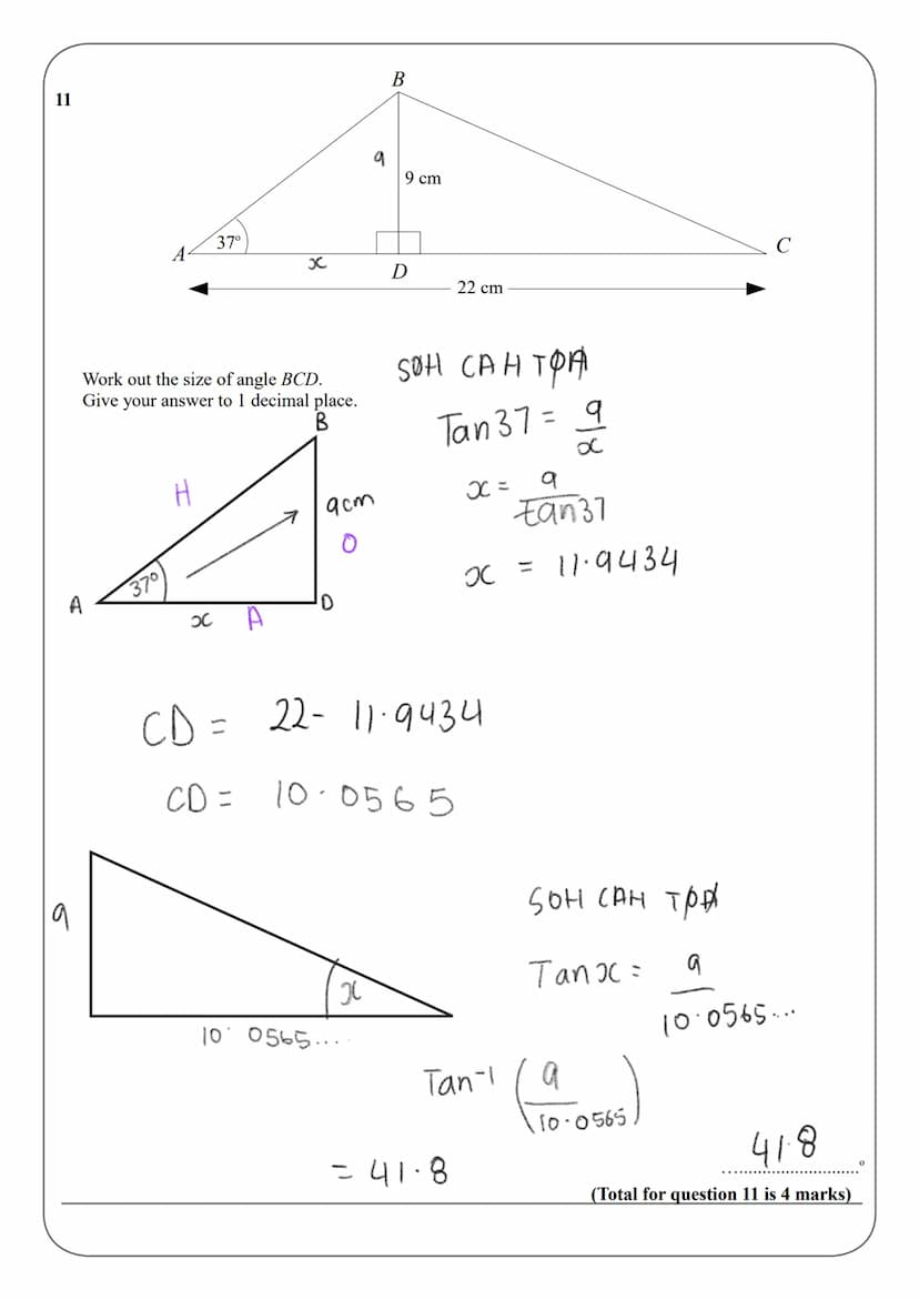 Name:
Instructions
●
●
●
●
●
Information
●
●
GCSE (1-9)
SOHCAHTOA
Use black ink or ball-point pen.
Answer all questions.
Answer the question