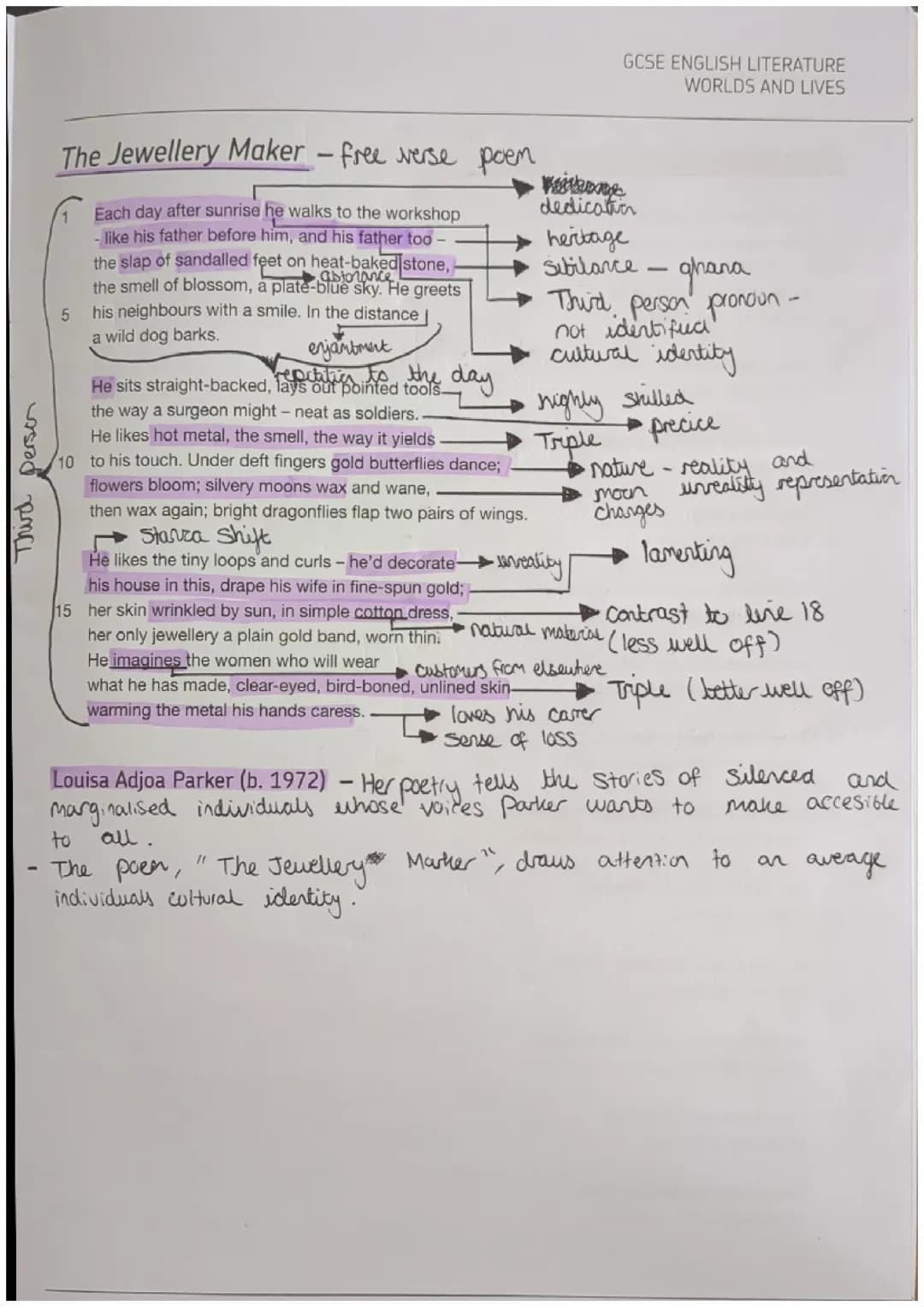 AQA World's and Lives "The Jewellery Maker" poem