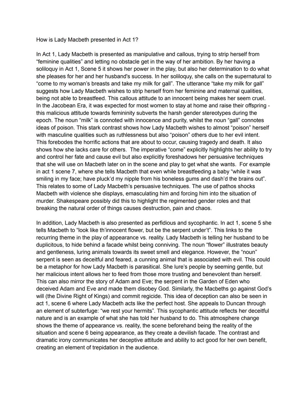 How is Lady Macbeth presented in Act 1?