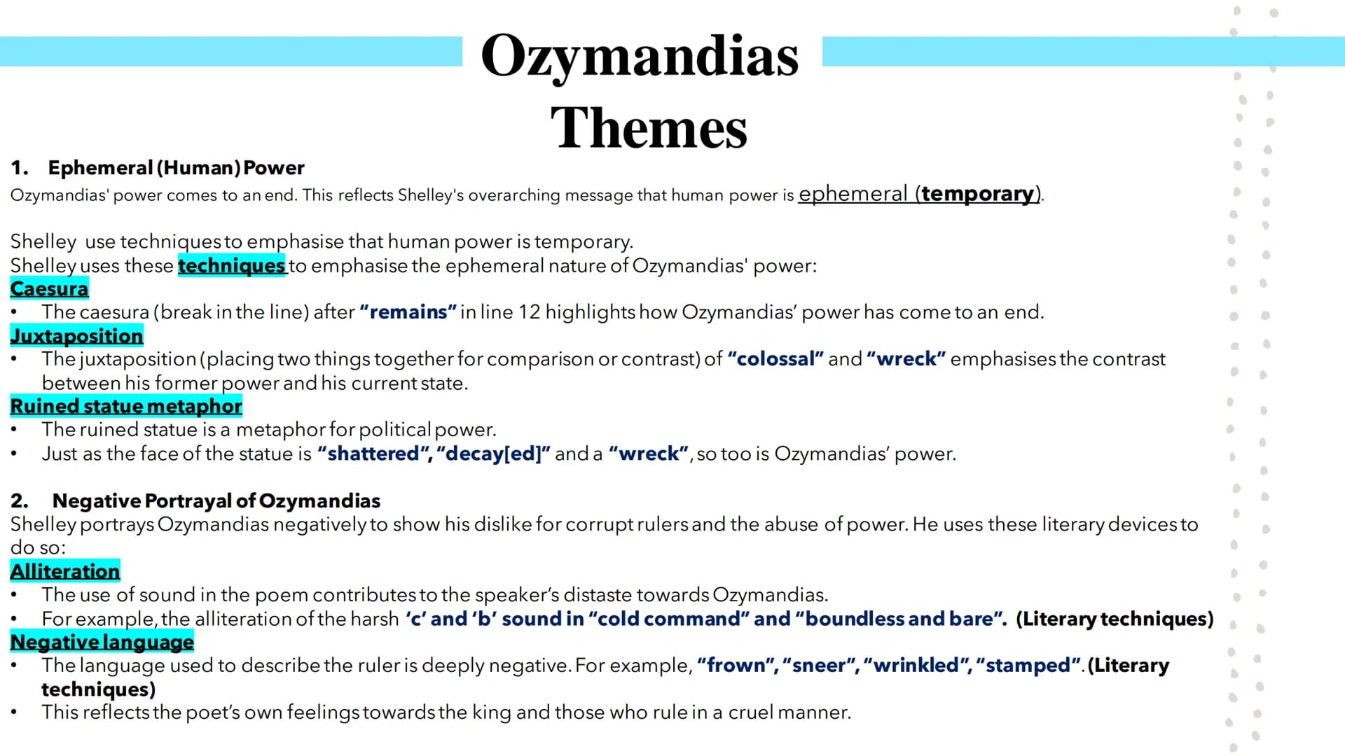 Power and Conflict
Poetry GCSEs Percy Bysshe Shelley's Ozymandias describes the narrator's meeting with a traveller from a foreign land.
She