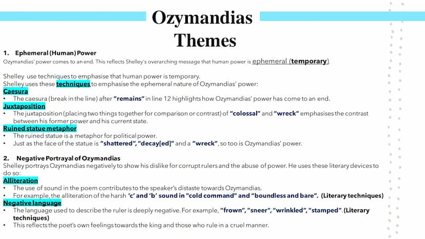 Power and Conflict
Poetry GCSEs Percy Bysshe Shelley's Ozymandias describes the narrator's meeting with a traveller from a foreign land.
She