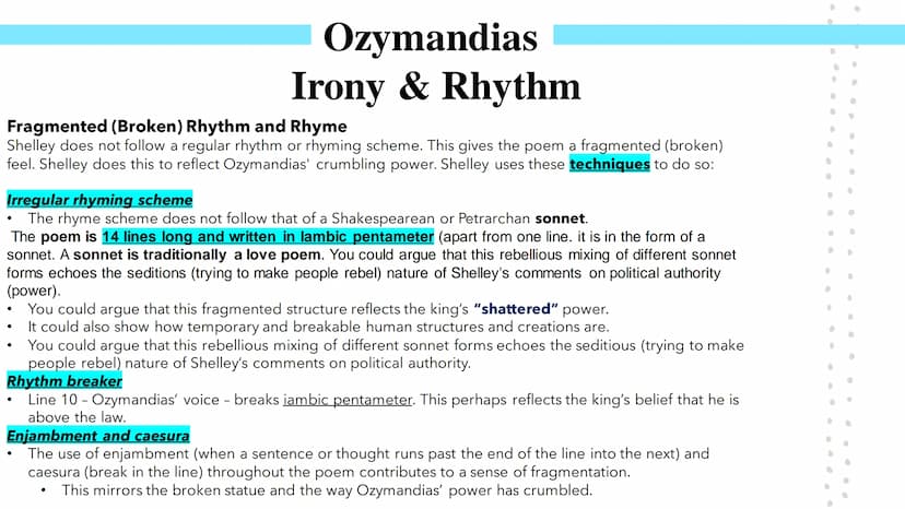 Power and Conflict
Poetry GCSEs Percy Bysshe Shelley's Ozymandias describes the narrator's meeting with a traveller from a foreign land.
She