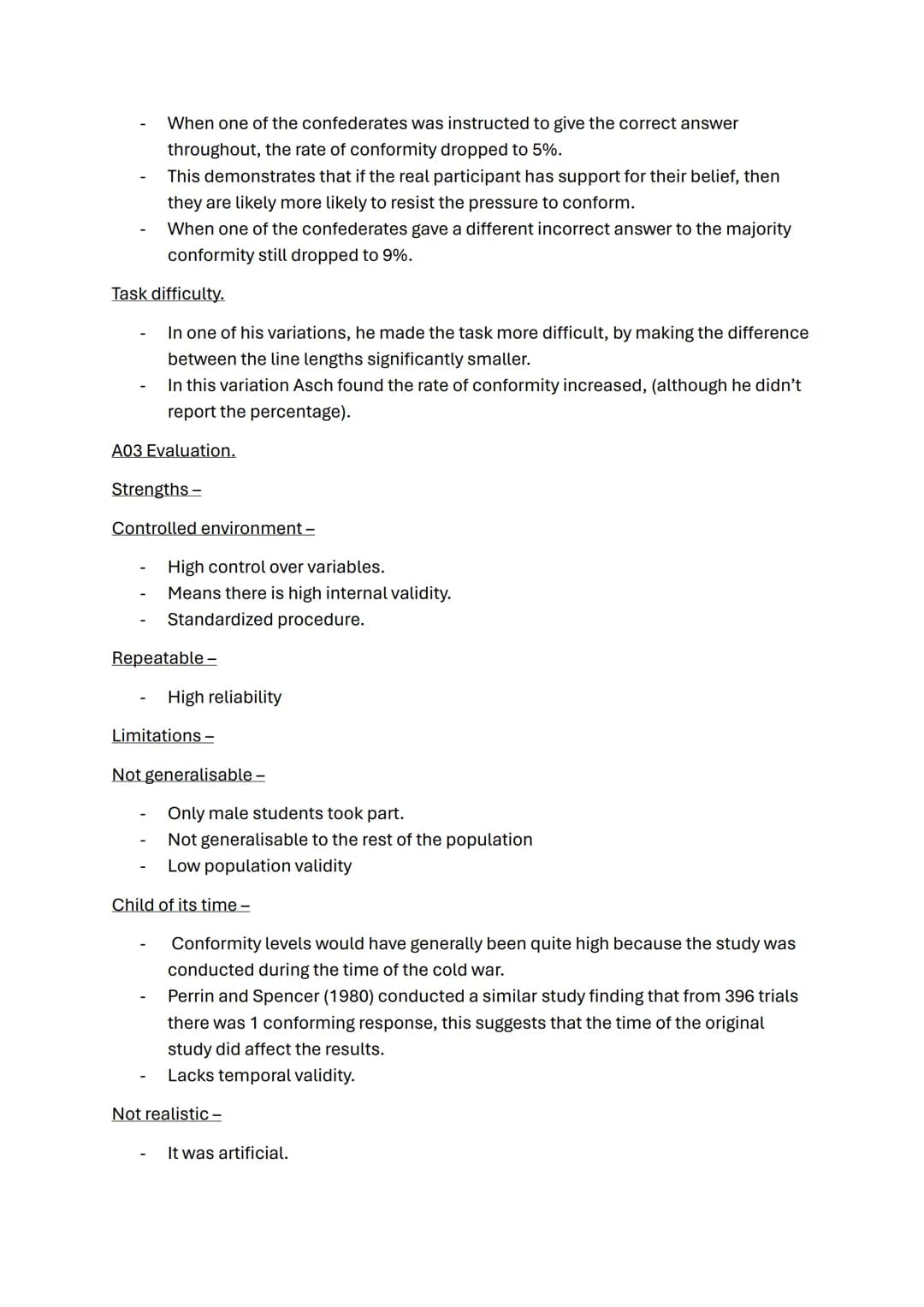 Social influence topic notes
A01 Conformity
What is conformity? -a change in a person's behaviour or opinions because of real or
imagined so