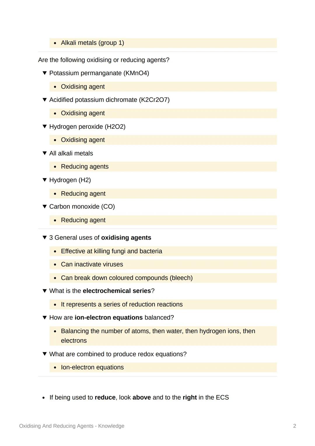 Oxidising And Reducing Agents
- Knowledge
▾ Definiton of reduction
• A gain of electrons by a reactant in any reaction
Definiton of oxidatio