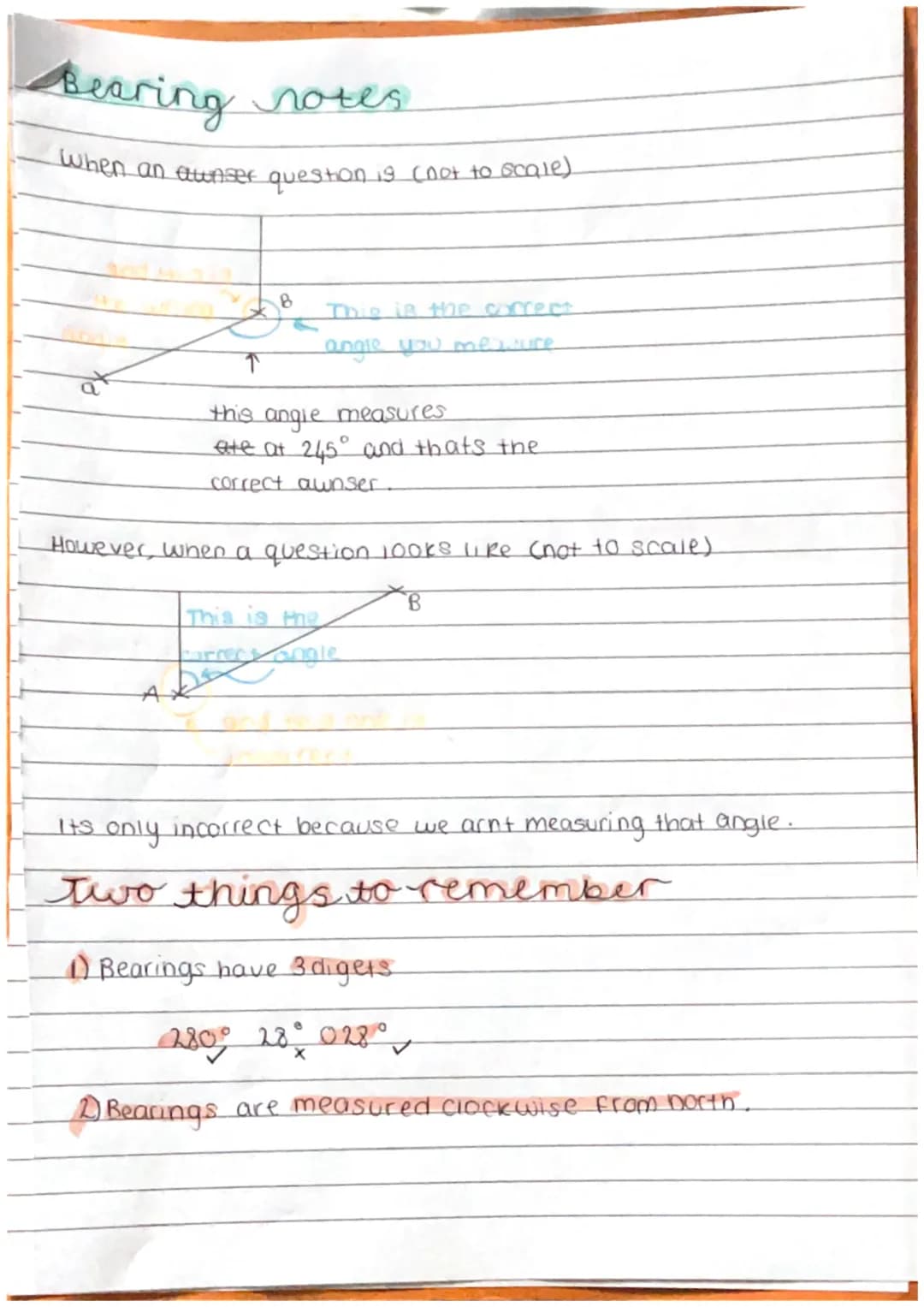 Bearing
When an awnser question is (not to scale)
notes
angle you mes Jure
↑
this angie measures
ate at 245° and thats the
correct awnser.
H