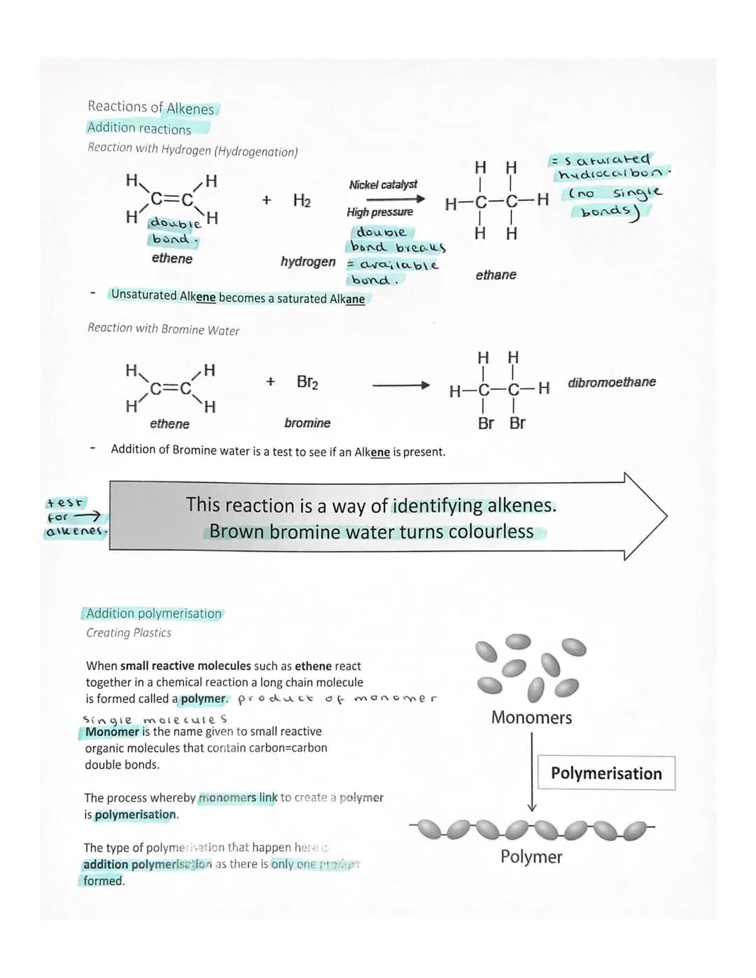 Chemistry
1) Describe
what happens.
the production of polythene.
It is
they
which
Addition
3) Name
from ethene!
4) Give
Plastic
carbon
doubl