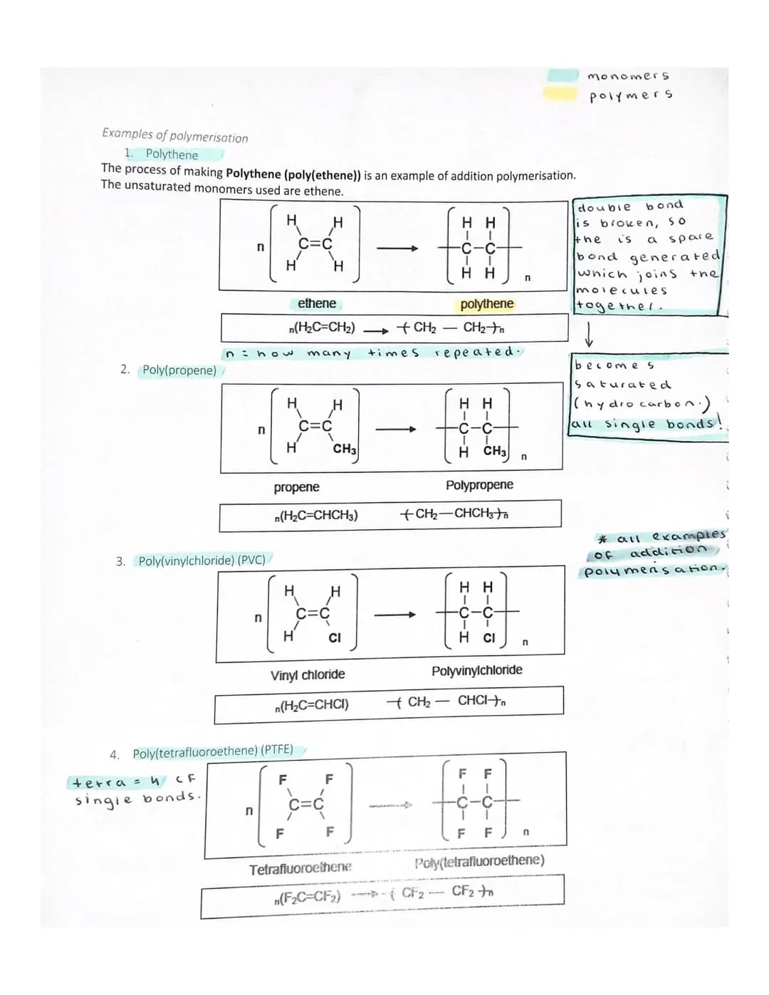 Chemistry
1) Describe
what happens.
the production of polythene.
It is
they
which
Addition
3) Name
from ethene!
4) Give
Plastic
carbon
doubl