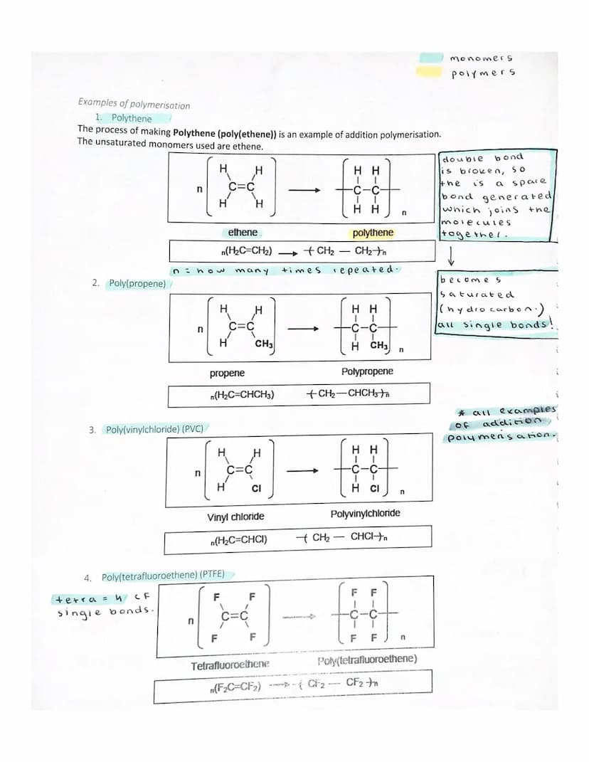 Chemistry
1) Describe
what happens.
the production of polythene.
It is
they
which
Addition
3) Name
from ethene!
4) Give
Plastic
carbon
doubl