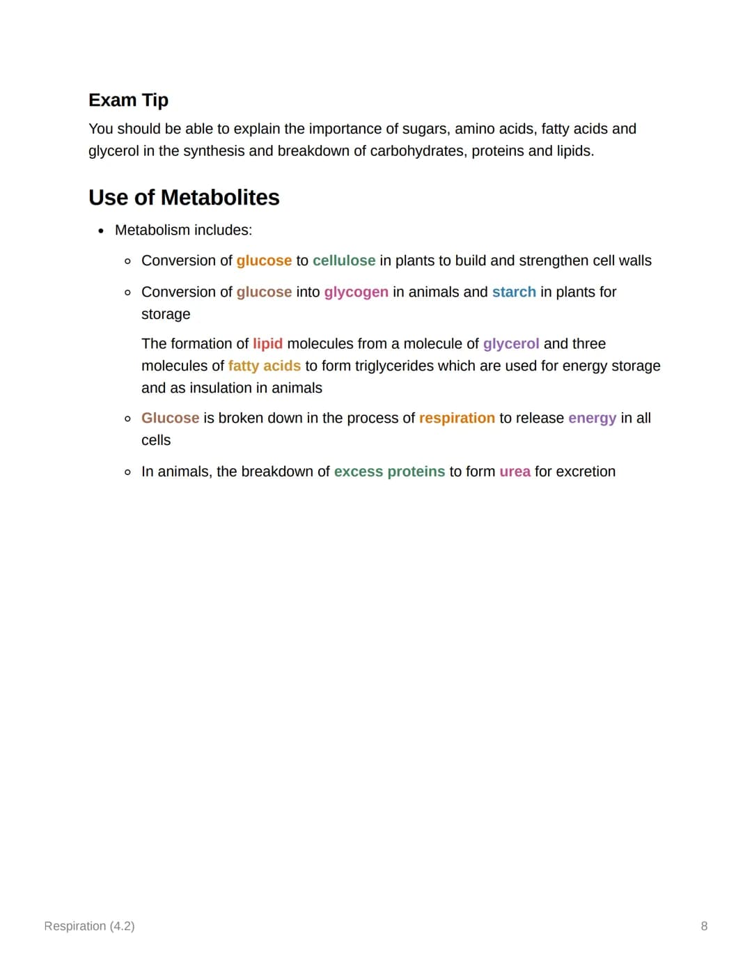 Respiration (4.2)
4.2.1 Aerobic & Anaerobic Respiration
Respiration: Principles
• Cellular respiration is an exothermic reaction which is co