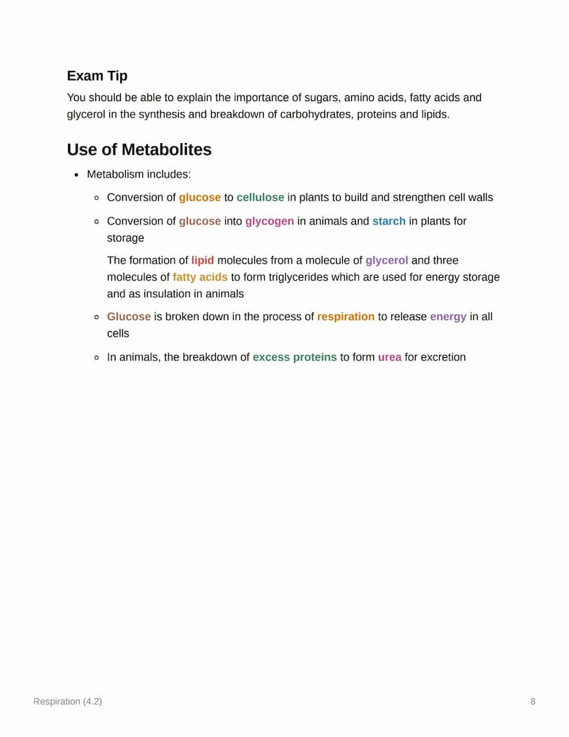 Respiration (4.2)
4.2.1 Aerobic & Anaerobic Respiration
Respiration: Principles
• Cellular respiration is an exothermic reaction which is co