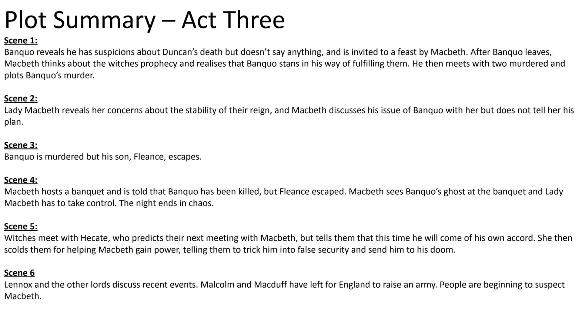 
<h3 id="scene1">Scene 1:</h3>
<p>The play opens with a meeting of three witches, who arrange to meet Macbeth. This is the first mention of 