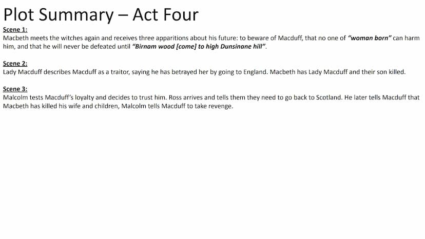 
<h3 id="scene1">Scene 1:</h3>
<p>The play opens with a meeting of three witches, who arrange to meet Macbeth. This is the first mention of 