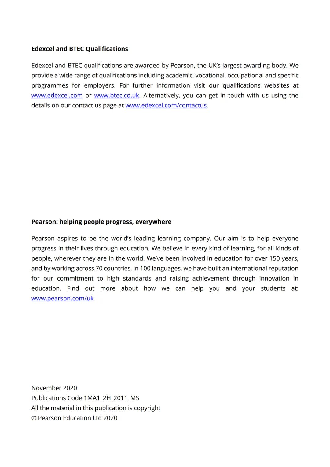 P Pearson
Edexcel
Mark Scheme (Results)
November 2020
Pearson Edexcel GCSE
In Mathematics (1 MA1)
Higher (Calculator) Paper 2H Edexcel and B
