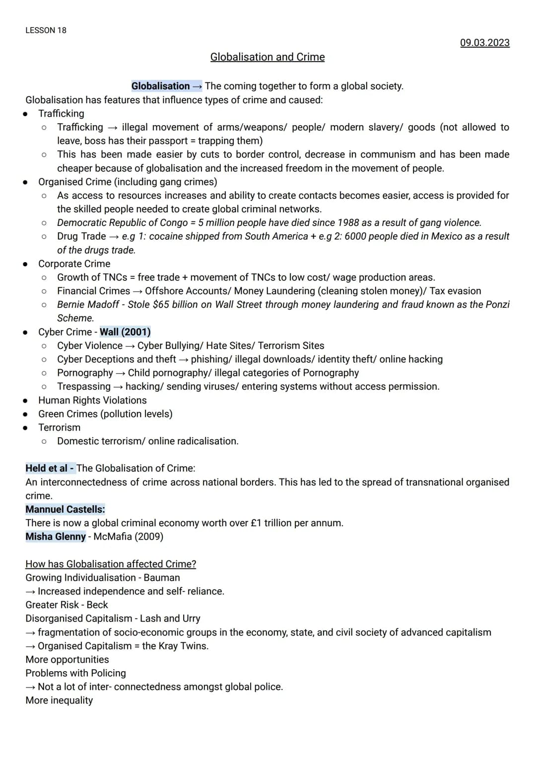 Impact of Globalisation on Crime for AQA A Level - Study Notes and Essays