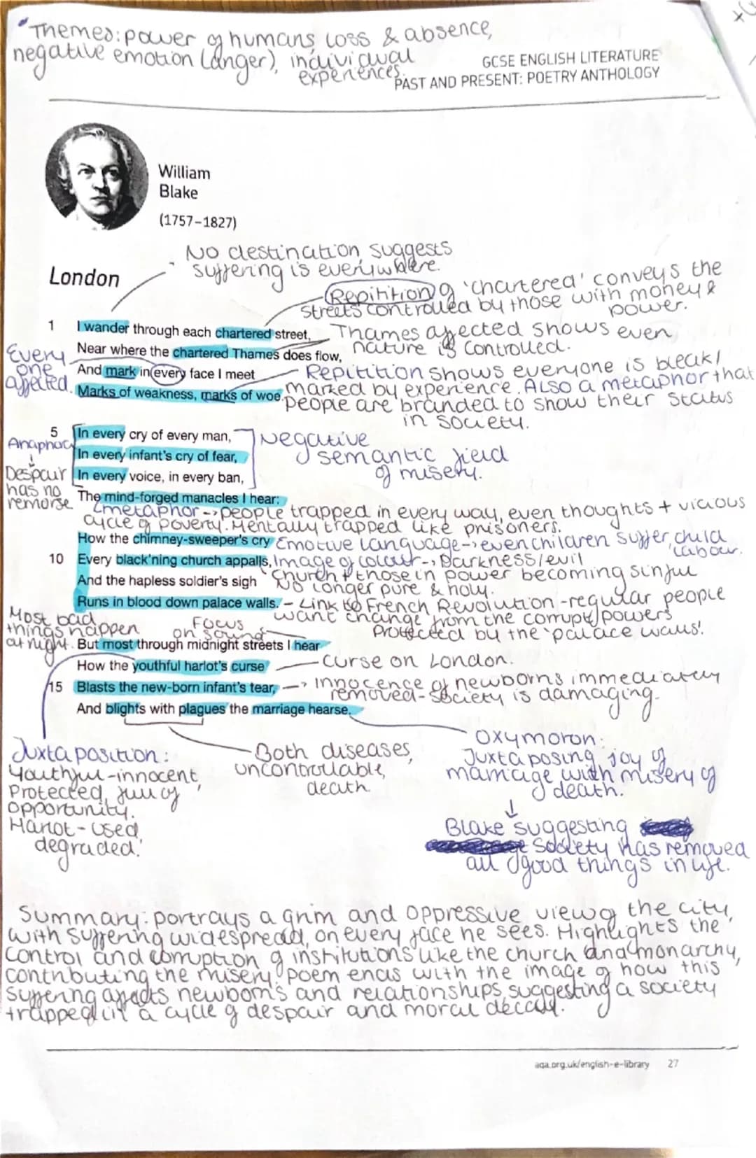 London, Power and Conflict English Literature Poems