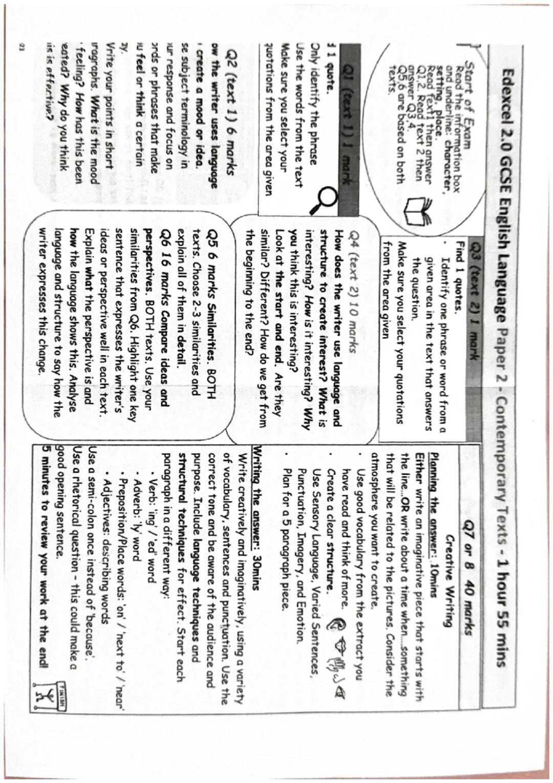 Edexcel 2.0 GCSE English Language Paper 2 - Contemporary Texts - 1 hour 55 mins

Start of Exam
Read the information box
and underline: chara